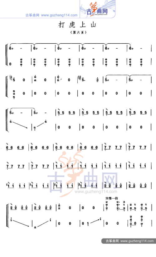 打虎上山-艺术_古筝谱-古筝曲谱-中国古筝网