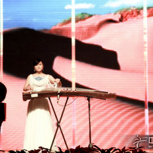 任洁在“仲尼•儒之道”——“国筝御雅”金钟之星音乐汇全国巡演•广州站演奏时的风采