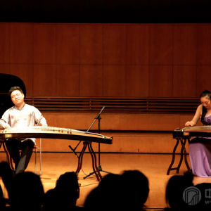 王中山在“南京古筝独奏音乐会”上演奏时的风采。