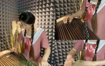 玉面小嫣然古筝演绎《阳光彩虹小白马》，玩疯了！